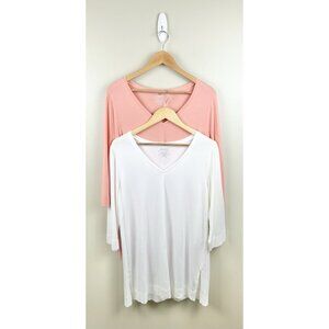 Set Of 2 Chicos The Ultimate Tee 3/4 Sleeve Pima Cotton Modal‎ Sz M Peach, White